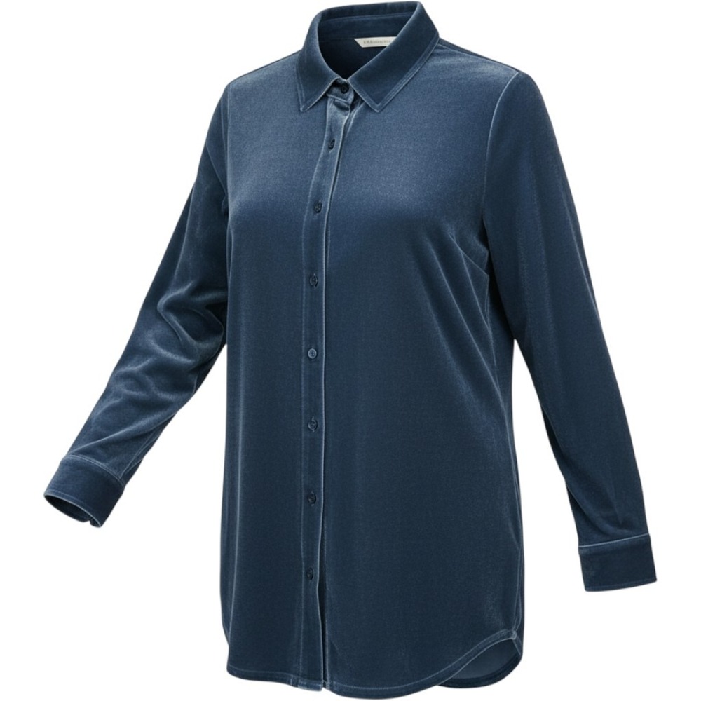 Soft Surroundings Shirt Sz M Blue Gray Velour Button Down Long Sleeve Comfort